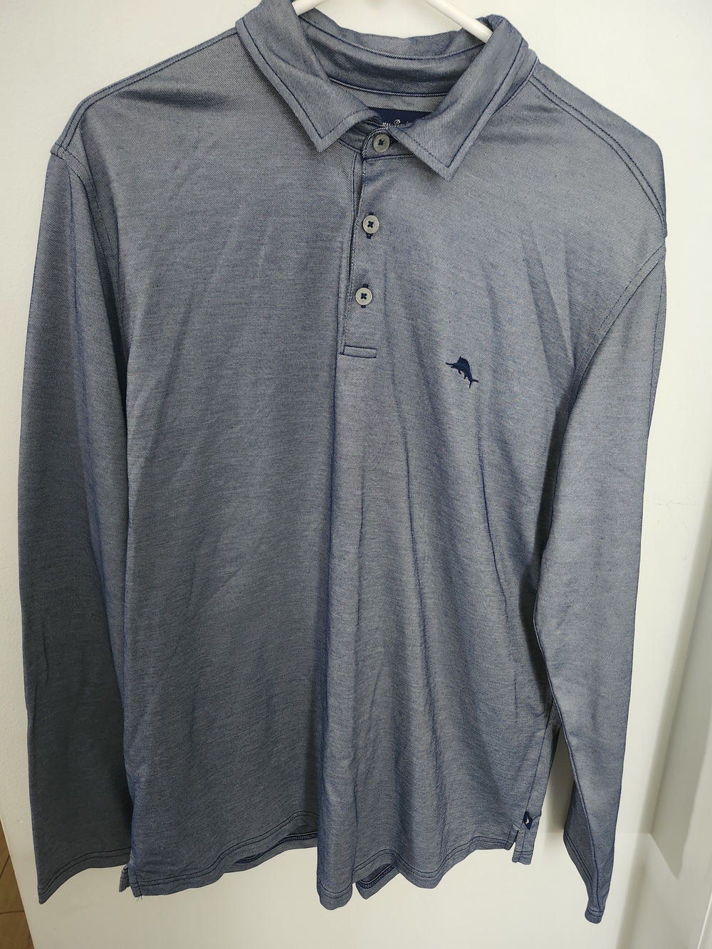 Tommy Bahama Long-Sleeve Button-Down Polo in Heather Blue